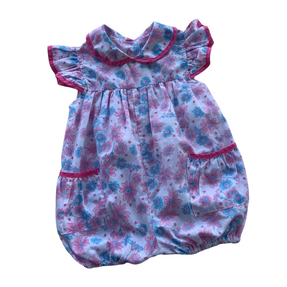 Vintage Floral Peter Pan Collar Bubble Romper With Pockets
